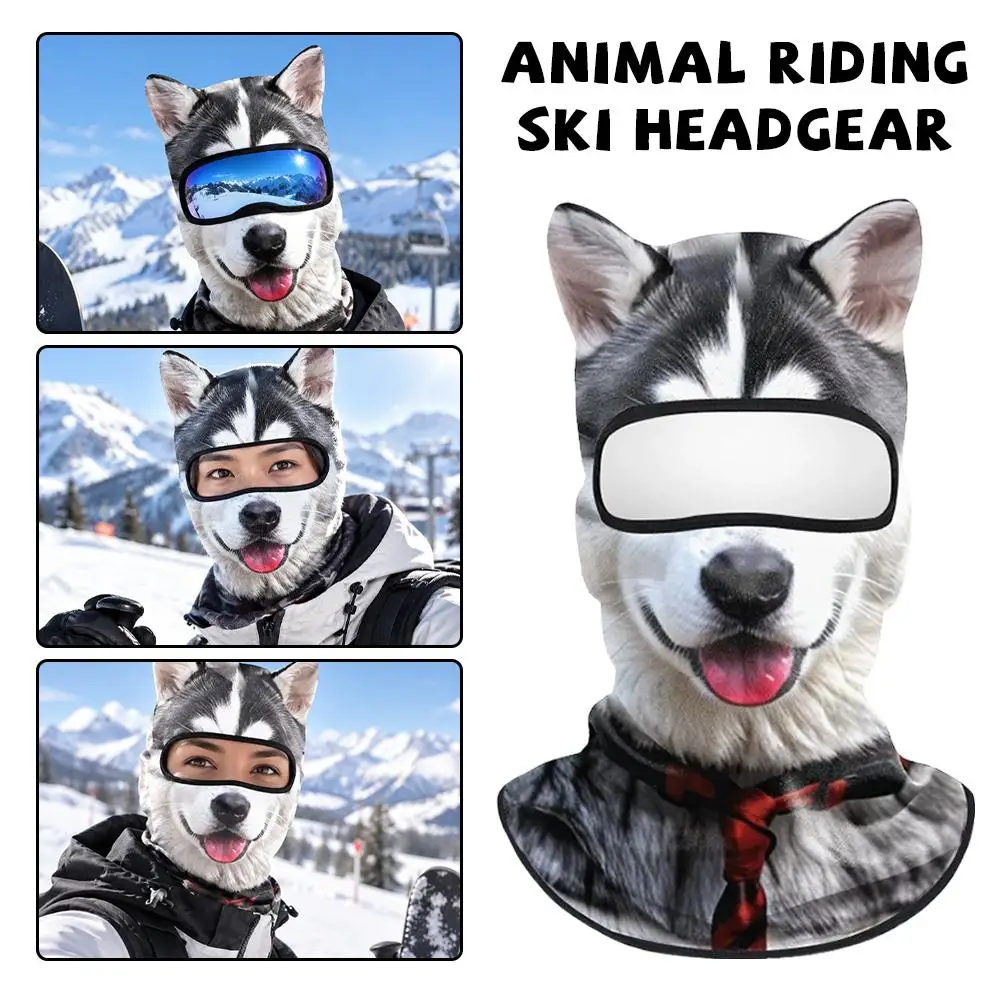 Cute Cat & Dog Face 3D Print Balaclava Thermal Hat,Creative Animal Full Covering Balaclava Hat For Motorcycle Riding Skiing