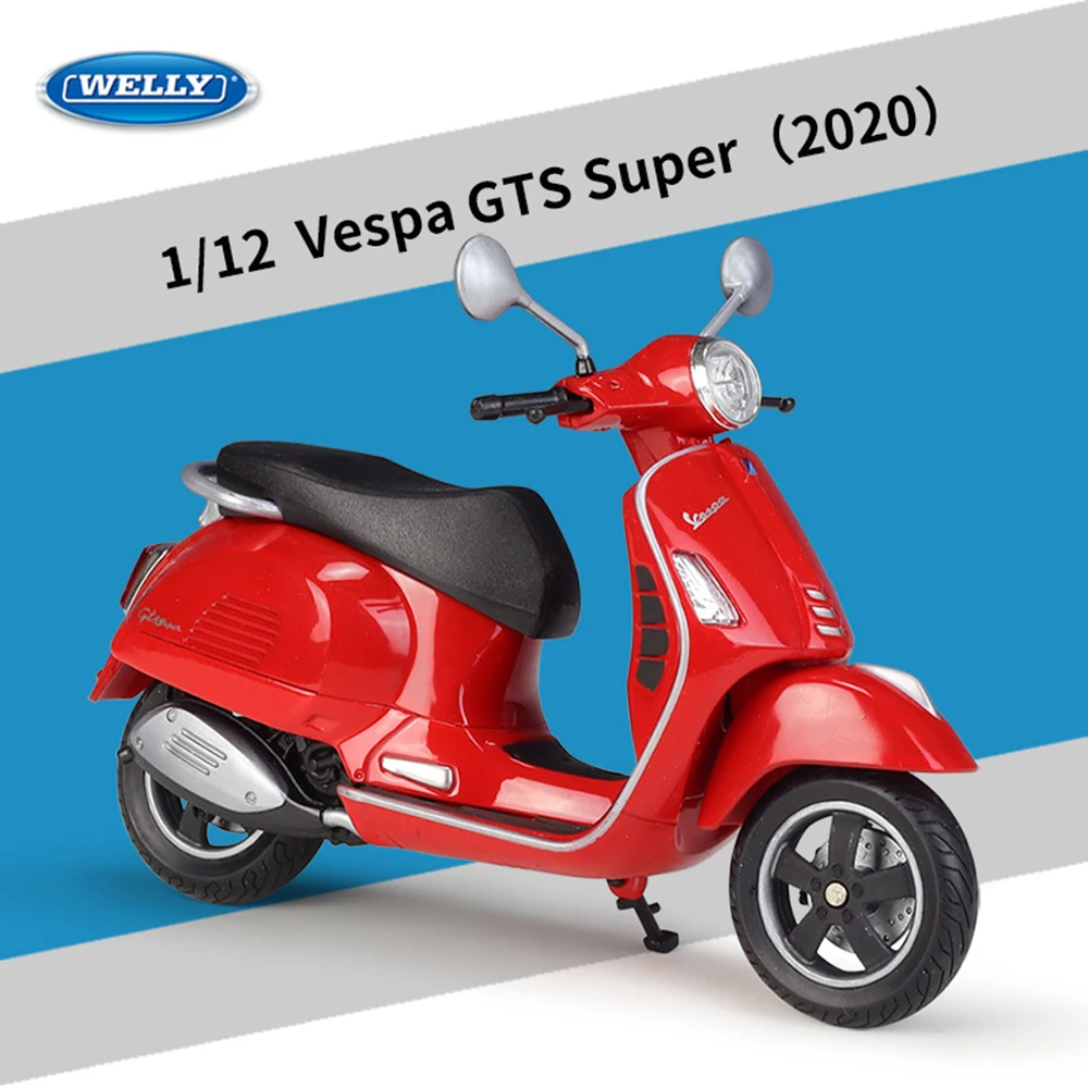 1/12 Vespa GTS Super Motorcycle Model Toy Cars for Boy Alloy Diecast Pull Back Pedal Motorcycles Car Models with Shock Absorbers