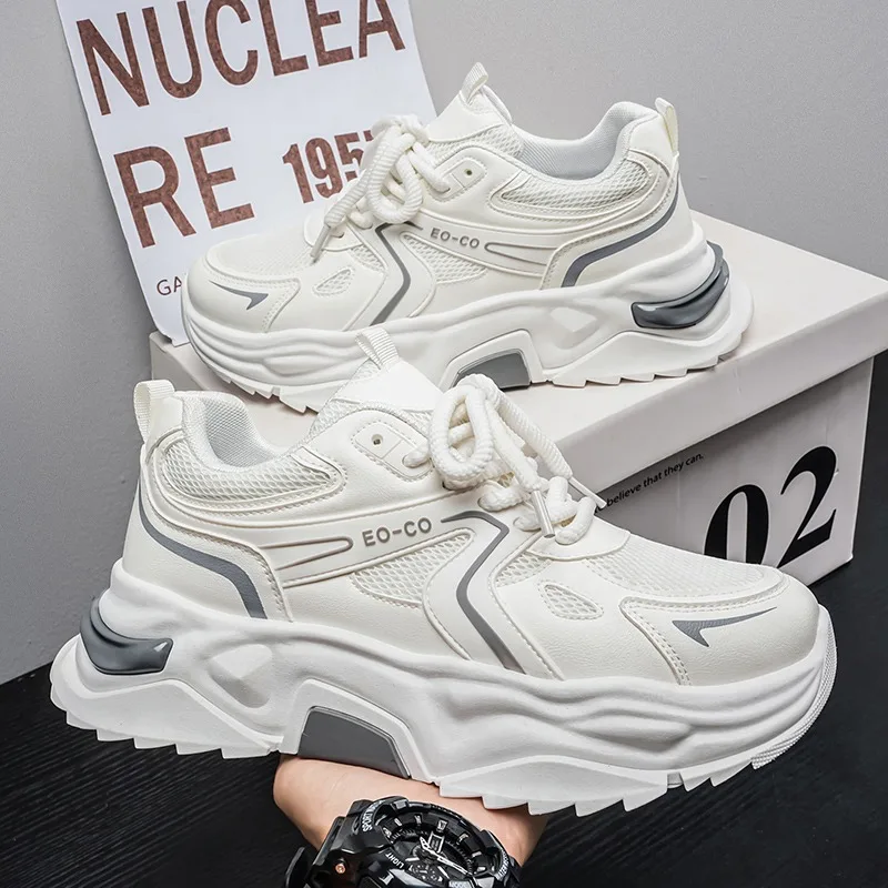 

2026 New Fashion Men's Platform Sneakers Lightweight Shock Absorption Thick Sole Casual Running Shoes