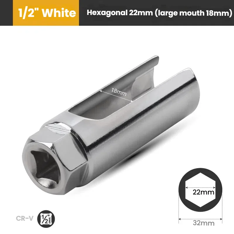 ประแจซ็อกเก็ตอเนกประสงค์ขนาด 22 มม. 1/2 นิ้ว สำหรับรถยนต์ ประแจซ็อกเก็ตสำหรับถอดและติดตั้งเซ็นเซอร์ออกซิเจน อุปกรณ์เสริมรถยนต์ระดับมืออาชีพ