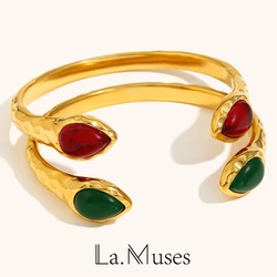 La. Muses Double Snakehead Casting Agate Stainless Steel Women's Open Bracelet Retro Fashion Waterproof Jewelry Gifts