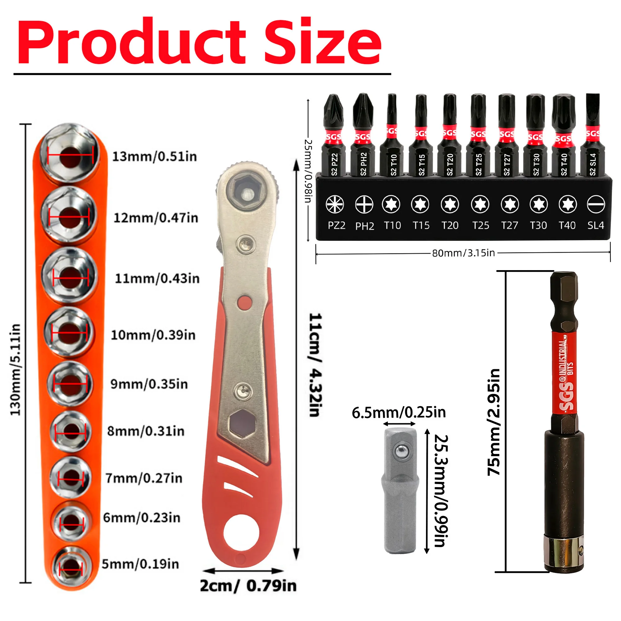 22PCS Mini Ratchet Screwdriver Set, 1/4 Inch Right Angle Ratchet Wrench with Sockets and Bits, Compact Repair Tool Kit for Tight Spaces, Furniture and Auto Repair view 2