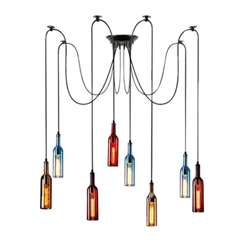 Nordic simple chandelier wine bottle creative LED chandelier bar living room dining room home Christmas decoration Lamp