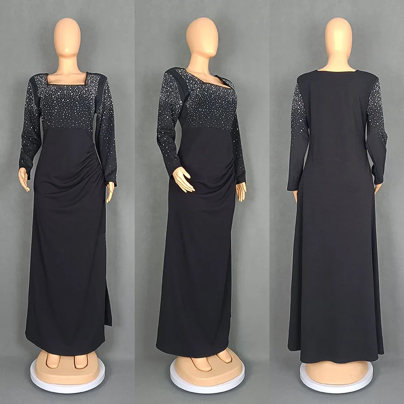 Vestidos africanos para mulheres 2025 primavera outono áfrica roupas muçulmano longo maxi vestido de alta qualidade moda diamantes vestido para senhora