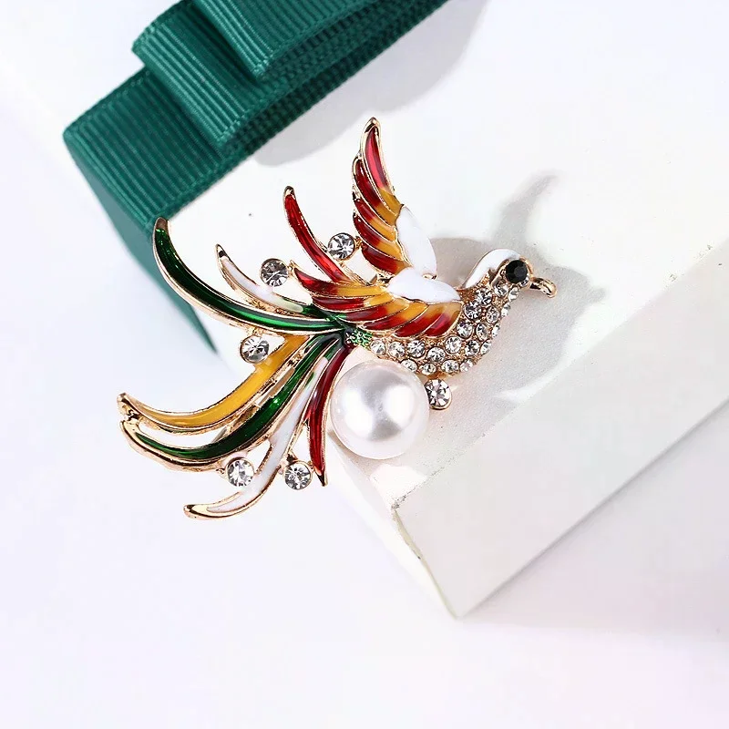 Fashion trend personality atmospheric temperament wild corsage jewelry animal phoenix oil drop pearl brooch