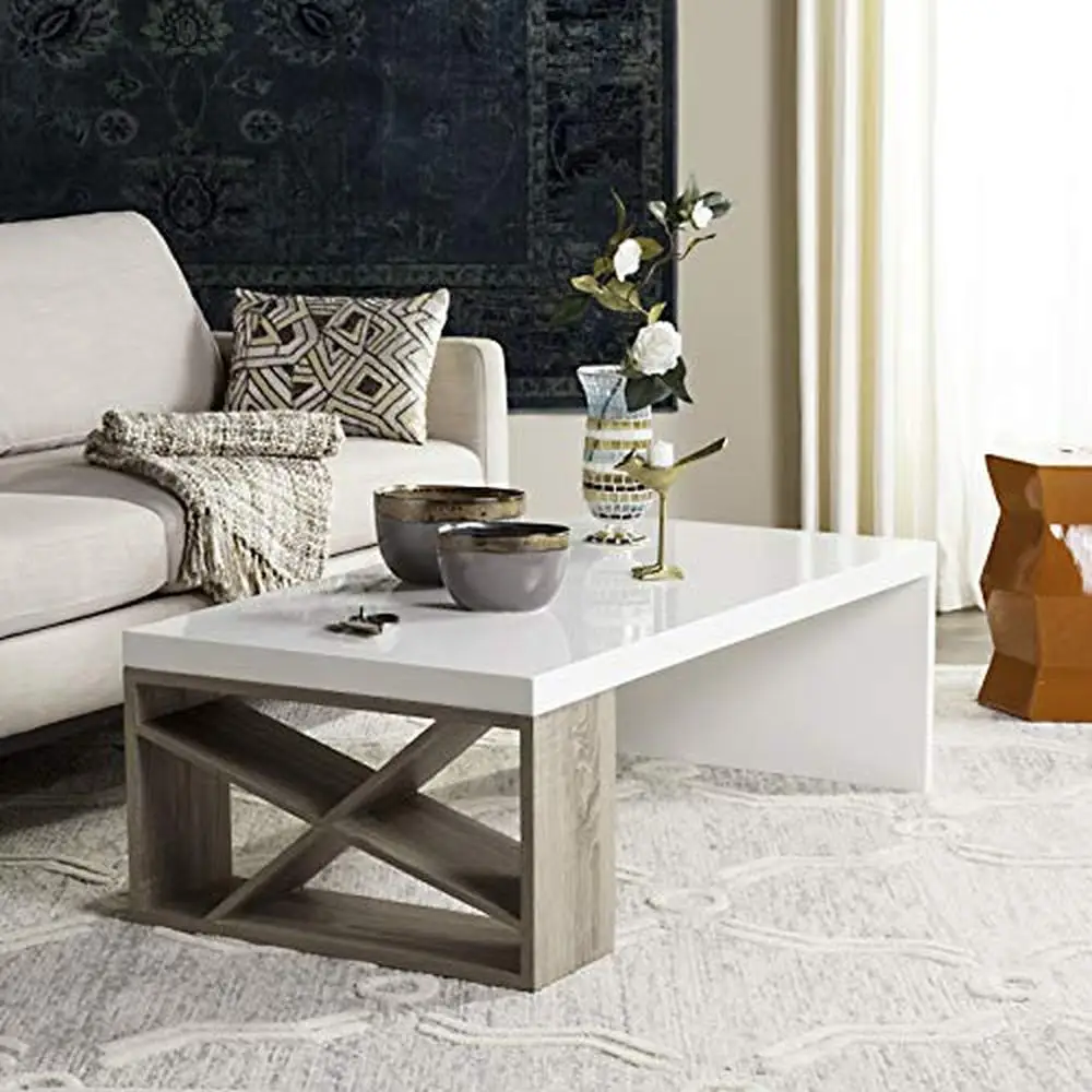 

Modern Wooden Coffee Table in White and Light Oak Finish Sleek Design Living Room Bedroom Family Room 47.3" x 23.5" x 15"