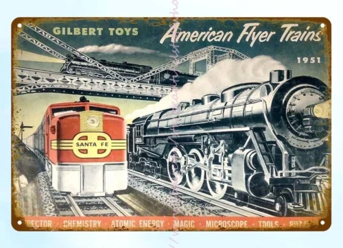 1951 Gilbert Toys American Flyer Trains railway railroad metal tin sign wall art