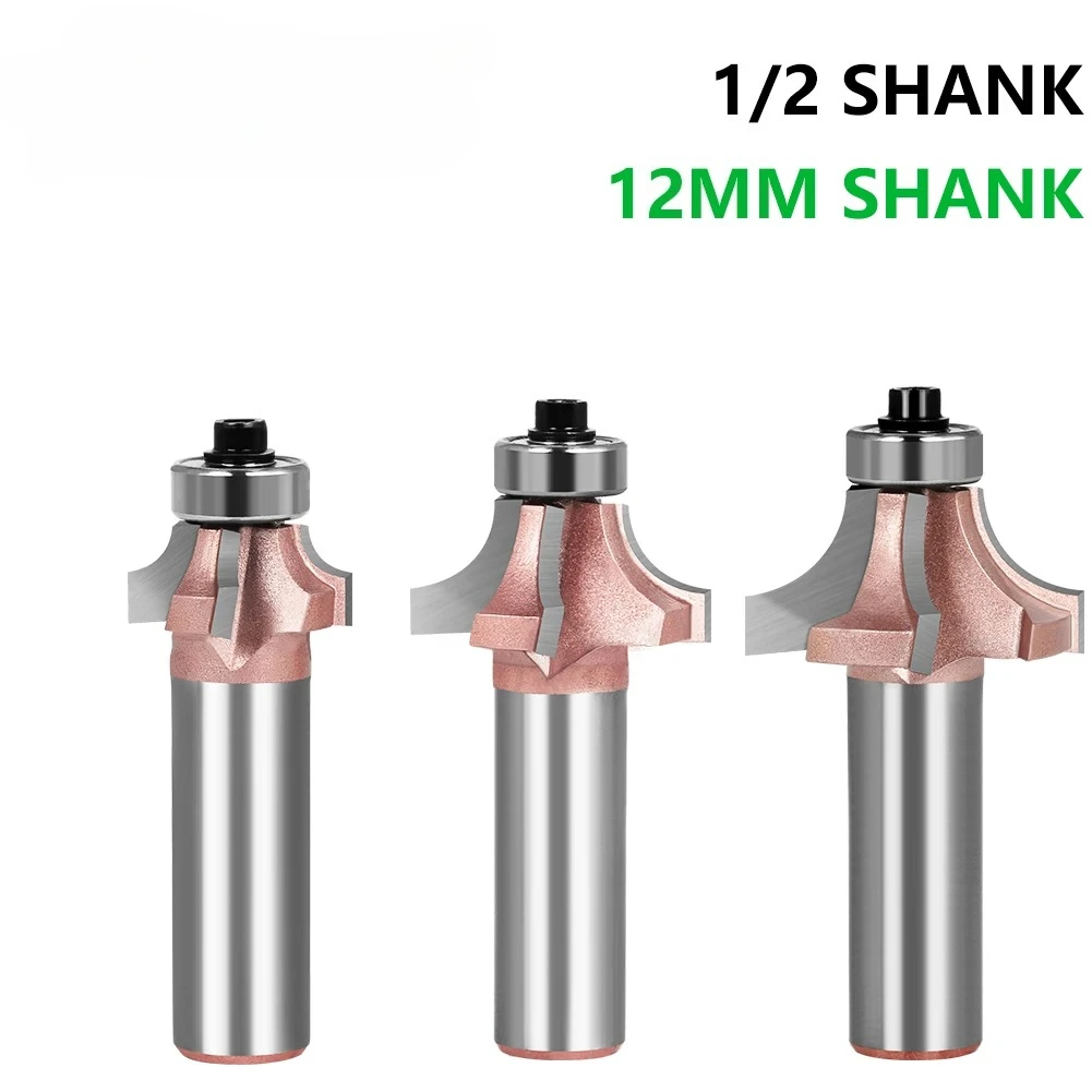 

1/2"&12MM Shank Industr-Grade Corner Round Woodworking Milling Cutter Trimming Knife Edge Trimmer 4 Teeth Wood Router Bit