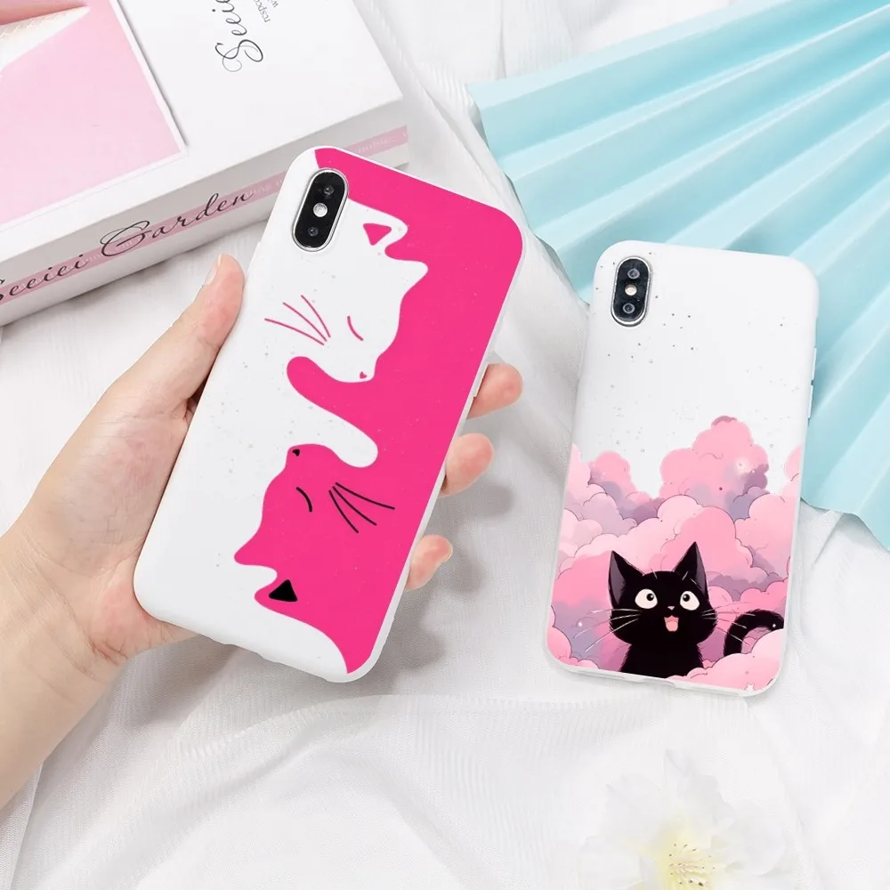 

Lovely Black Cat Phone Case For IPhone 14 11 12 13 Mini Pro Xs Max 8 7 6 6S Plus X XR Solid Candy Color Case