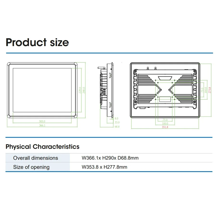 15 inch Fanless Industrial Panel PC, Support 6th/8th/10th Core i5 Processor, high brightness LCD optional