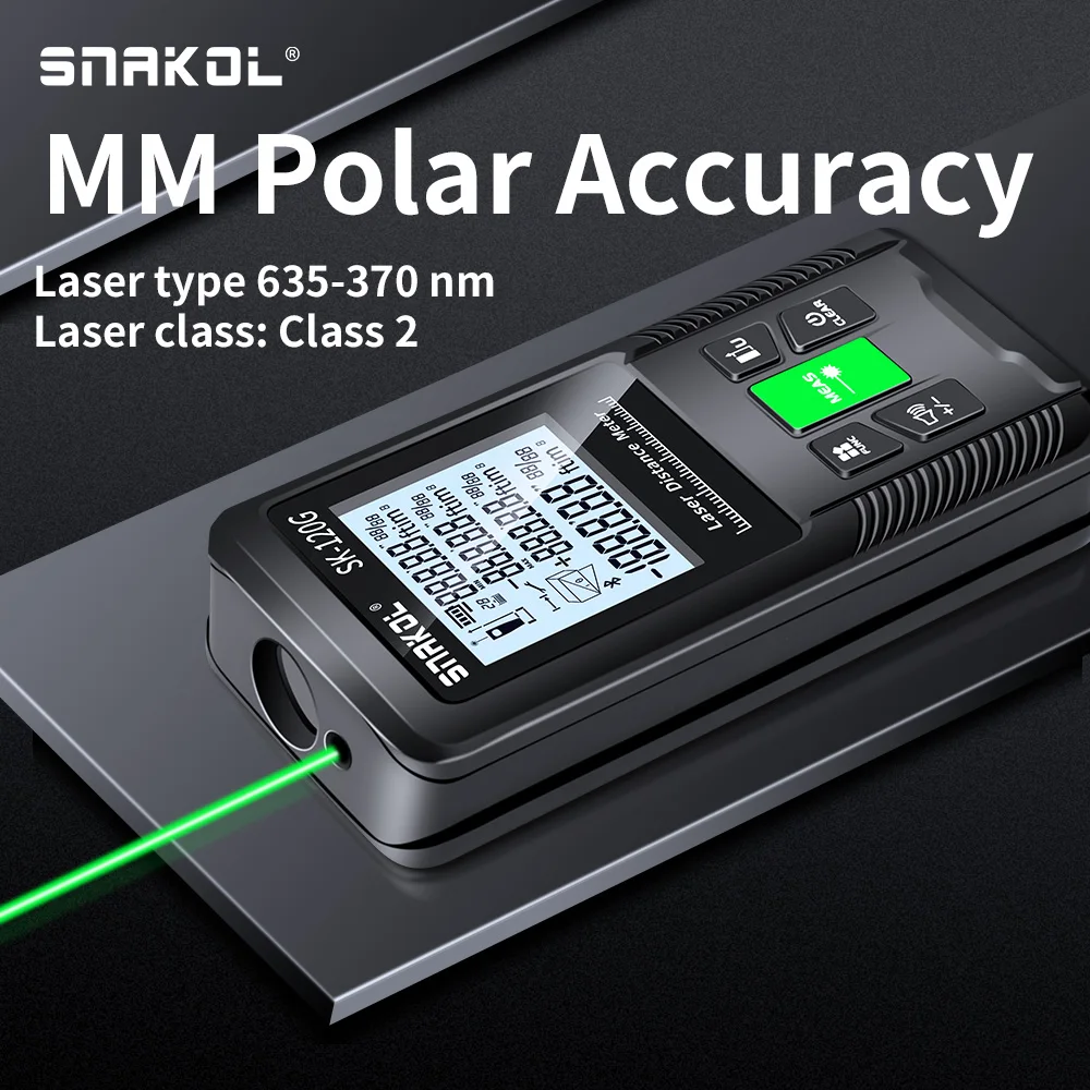 Snakol Laser Tape Measure 120M Green Laser Distance Meter High Accuracy Roulette Multiple Measurement Functions Electronic Ruler