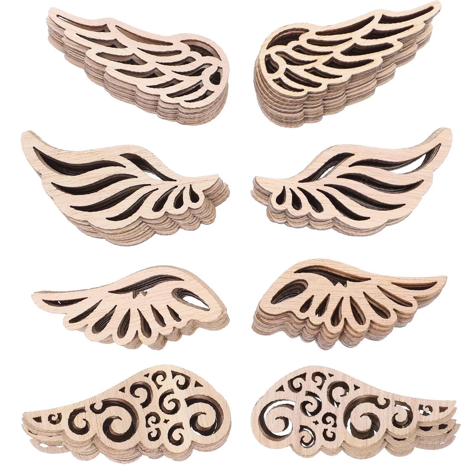 80PCS DIY Hollow-Out Wing Patchs Colored Drawing Wing Chips Painting Wooden Wings DIY Blank Drawing Angel Wing Decorations