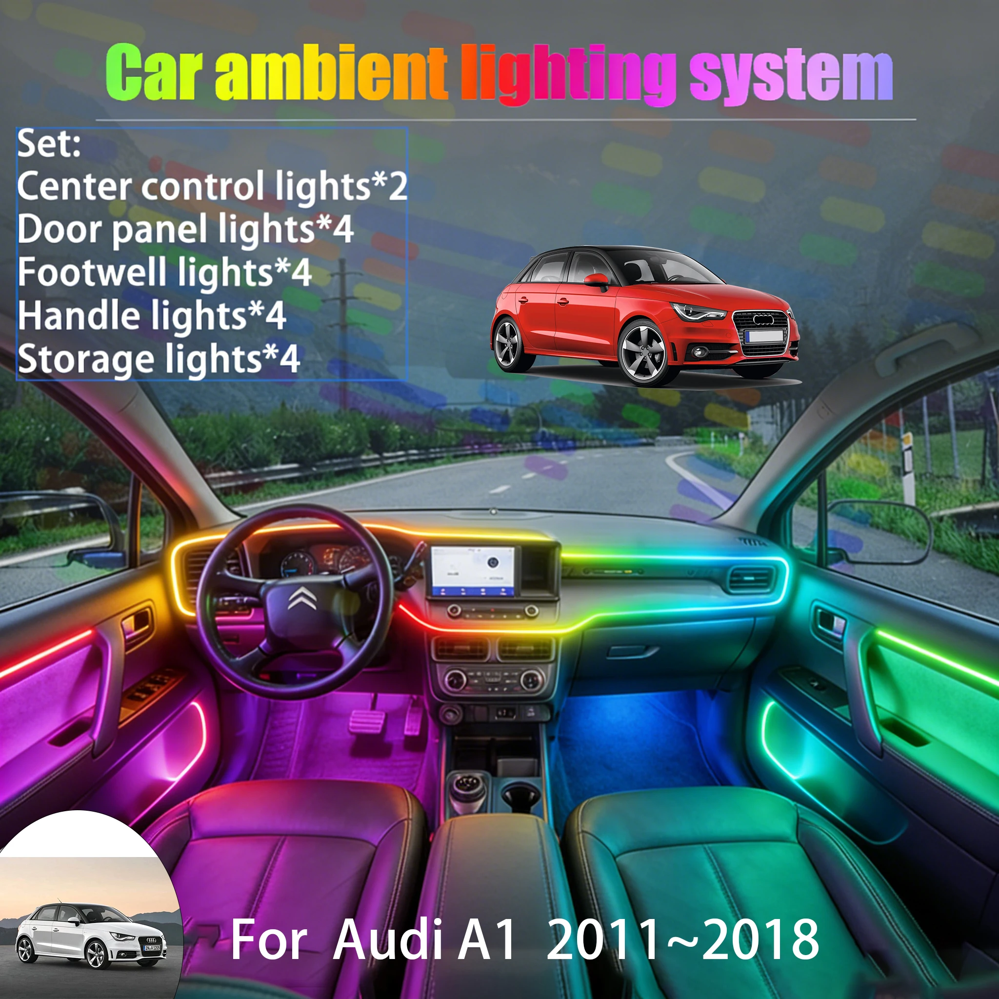 

Для Audi A1 2011~2018 8X MK1 2/18: Комплект светодиодной подсветки салона и багажника USB RGB, атмосферная подсветка, автозапчасть