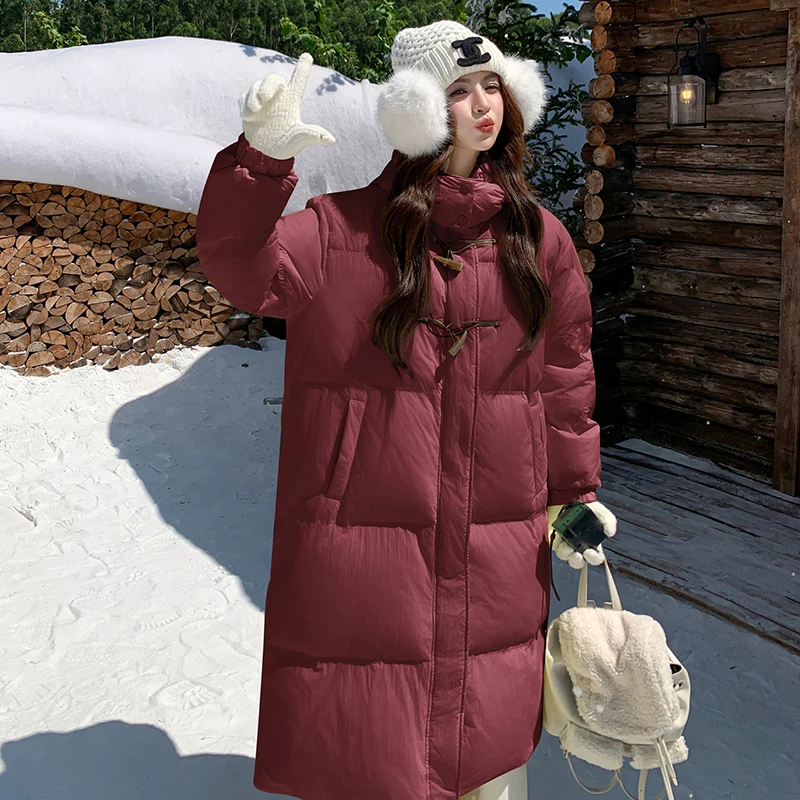 UMI MAO Winter Jacket Women's New Winter Clothing Bull Horn Button Long Hooded 90 White Duck Down Jacket Casacos Feminino