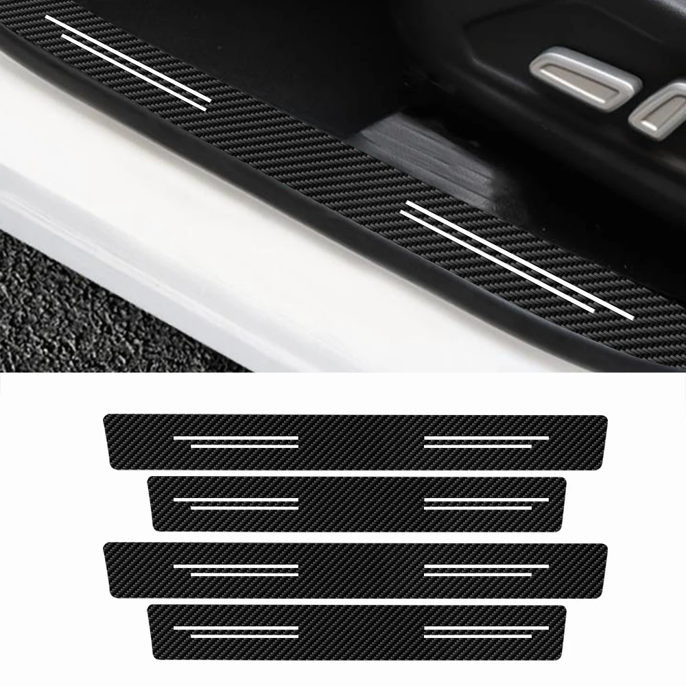 Carbon Fiber Leather Car Door Sill Anti-Scratch Strips Decals Threshold Scuff Plate Protection Stickers For Tesla M 3/Y/YL Parts