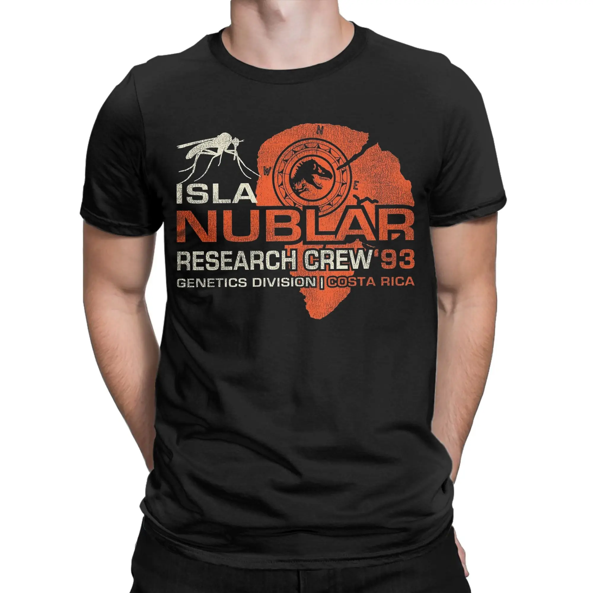 تي شيرت Isla Nublar Research Crew يرتديه الحديقة الجوراسية للرجال تي شيرت مضحك من القطن الخالص بأكمام قصيرة تي شيرت بمقاسات كبيرة
