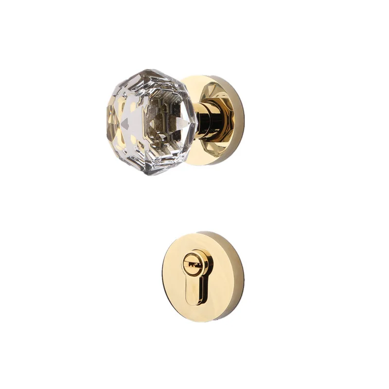 Crystal door lock, spherical lock, American gold indoor room door , door handle with , bedroom silent split