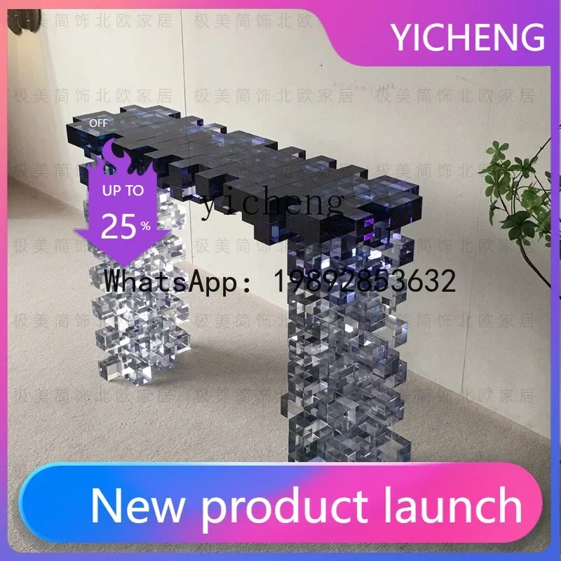 

crystal gradual change color square Xuanguan table exhibition hall large flat floor entrance foyer table villa end view table