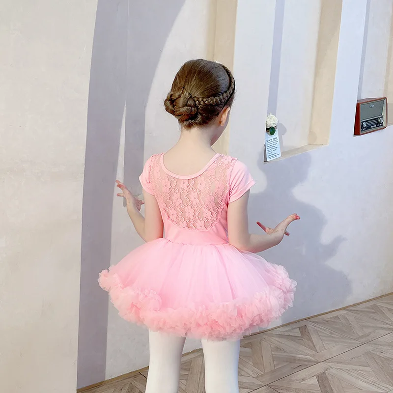 Robe de ballet pour filles, jupe d'entraînement pour enfants, costume justaucorps pour enfants, vêtements de danse classique AqTutu, manches courtes, été