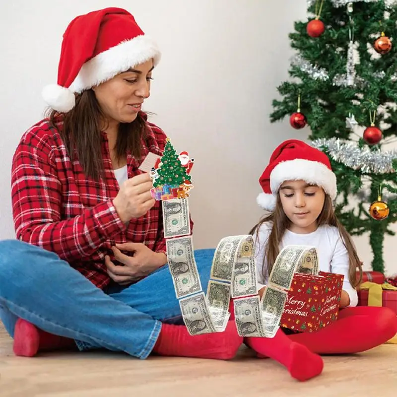 Merry Christmas Money Pull Box Christmas Surprise Money Box With Pull Out Card And 30 Transparent Cash Bags Money Storage Box