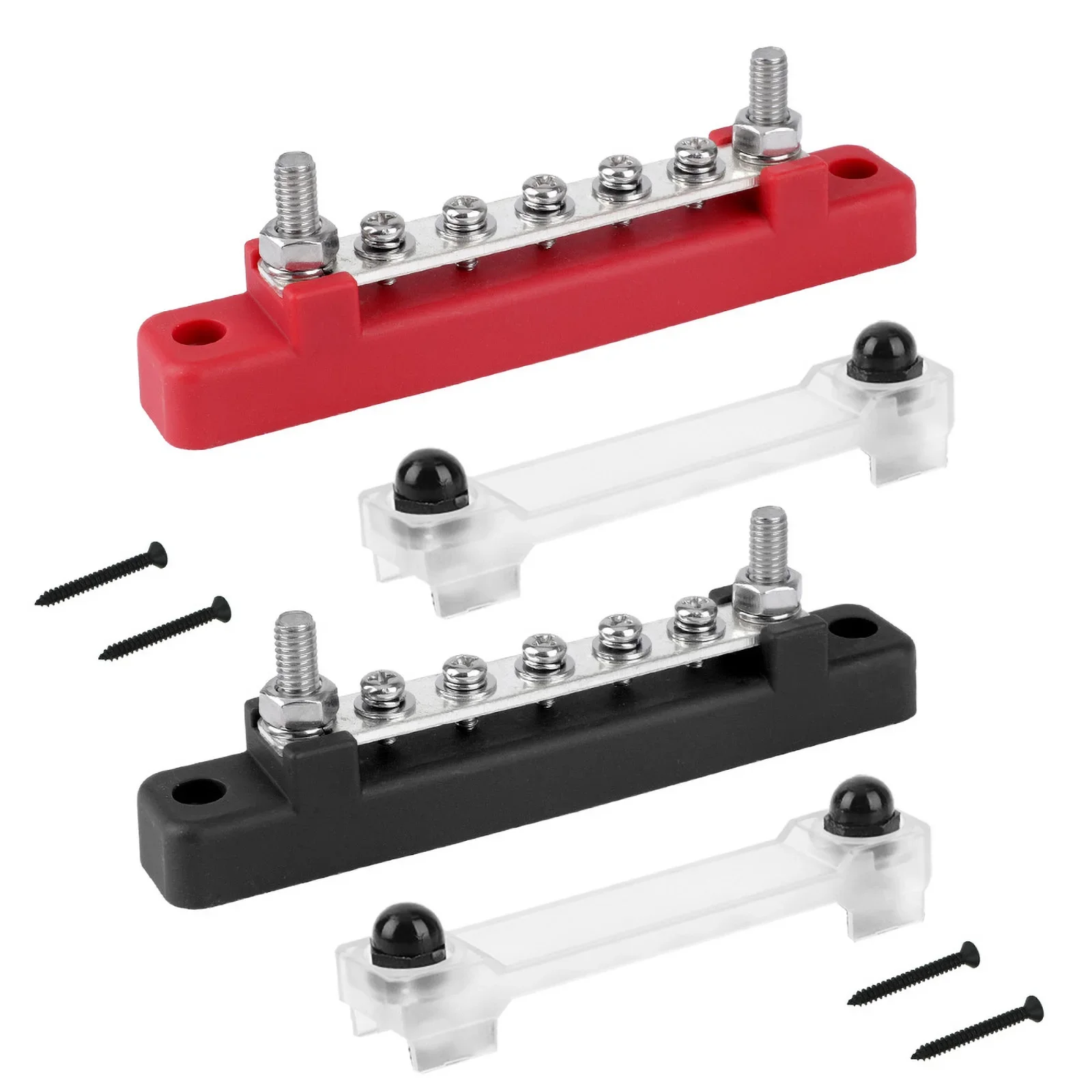 

Universal 5 Circuit Bus Bar 48V 150A M6 Stud Terminal Block Red Black Copper Busbar For Automotive Marine Truck Camper RV Wiring