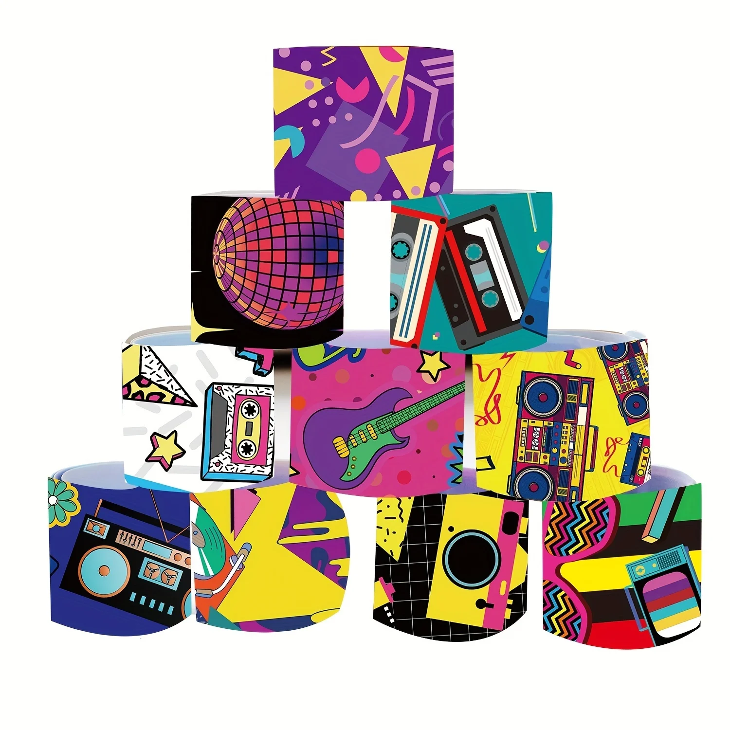 Music Party Favors Slap Bracelets Back to 80S 90S Birthday Decorations Supplies Retro Rock for Kids Adults Classroom Prizes