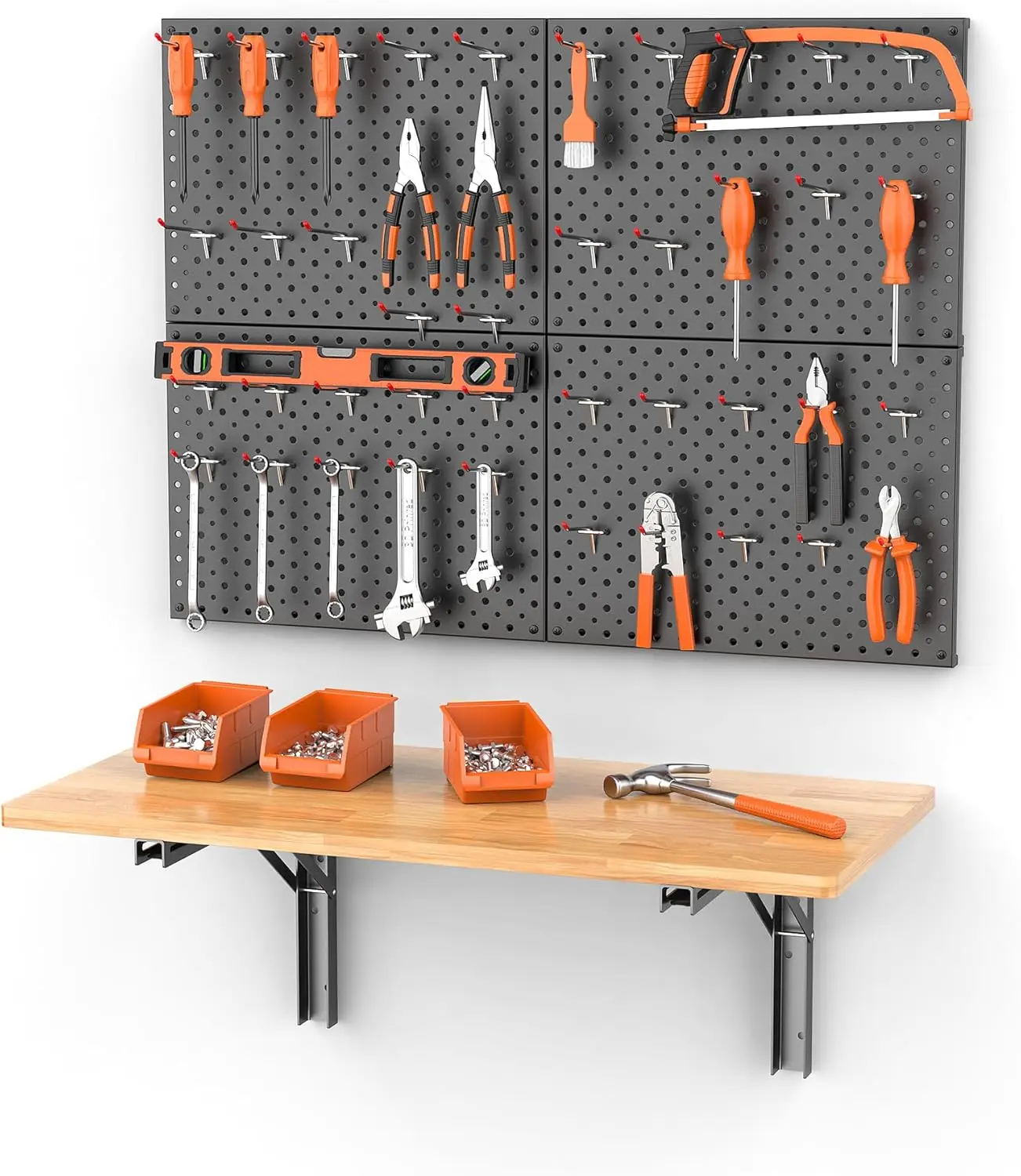 

Folding Workbench with Pegboard, Heavy Duty Wall-Mounted Work Table for Garage & Workshop