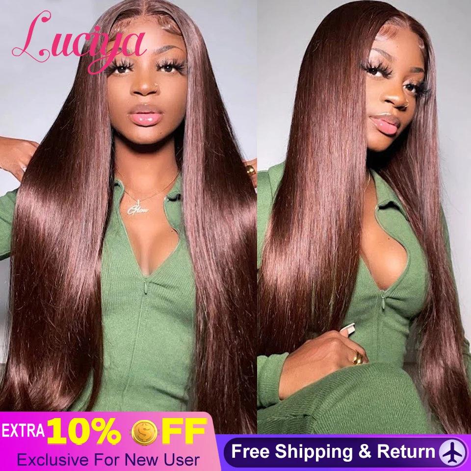 

Luciya Chocolate Brown Straight 13x4 Lace Front Wig HD Transparent 13x6 Lace Frontal Wigs Human Hair Wigs 4x4 Lace Closure Wig