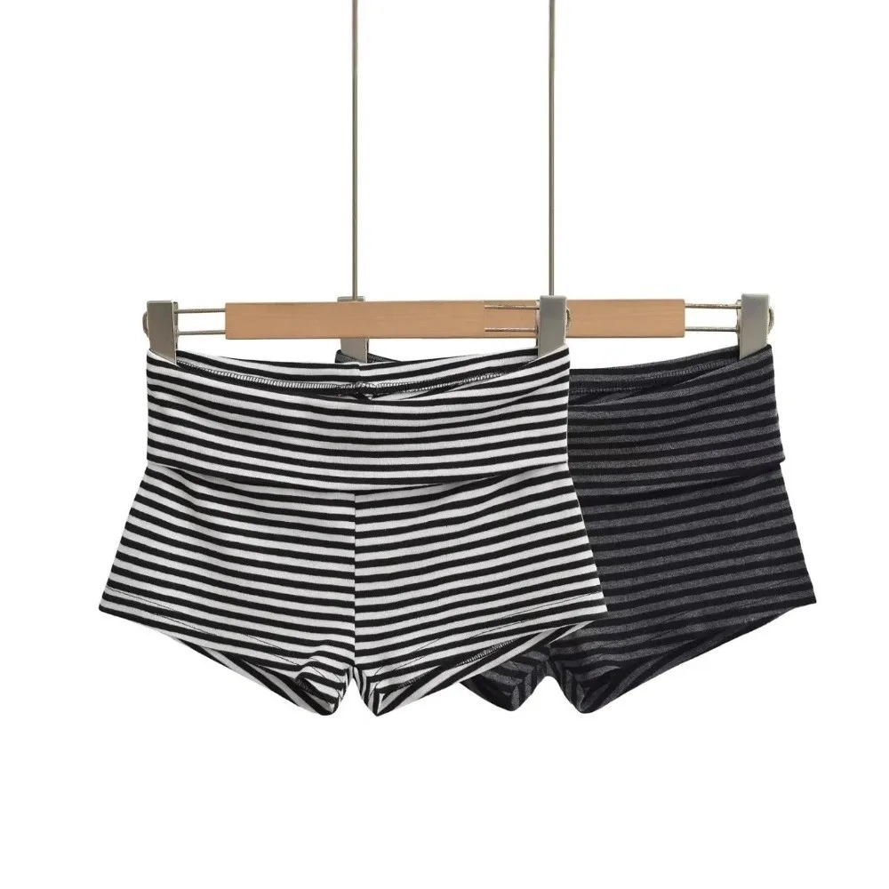 Korean Style Low Waist Striped Shorts High Elasticity Striped Pattern Short Shorts Comfortable Hot Pants Summer