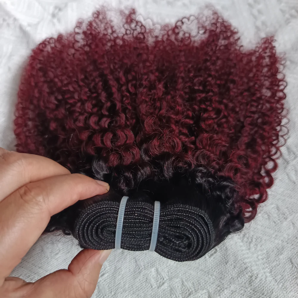 12A グレード 1/2/3 個 T1B99j アフロ変態カーリー人毛バンドル 100 グラム/PC ダブル横糸ヘアエクステンションブラジルバージンヘアフルエンド