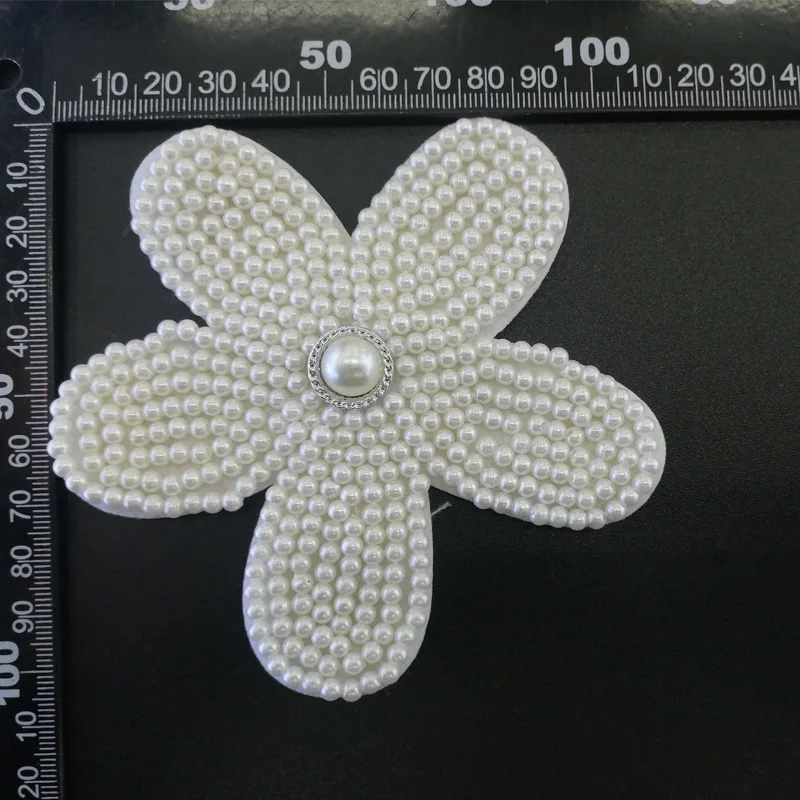 2PCS Fashion nail bead imitation pearl flower cloth paste hand woven pearl flower cloth paste DIY clothing accessories