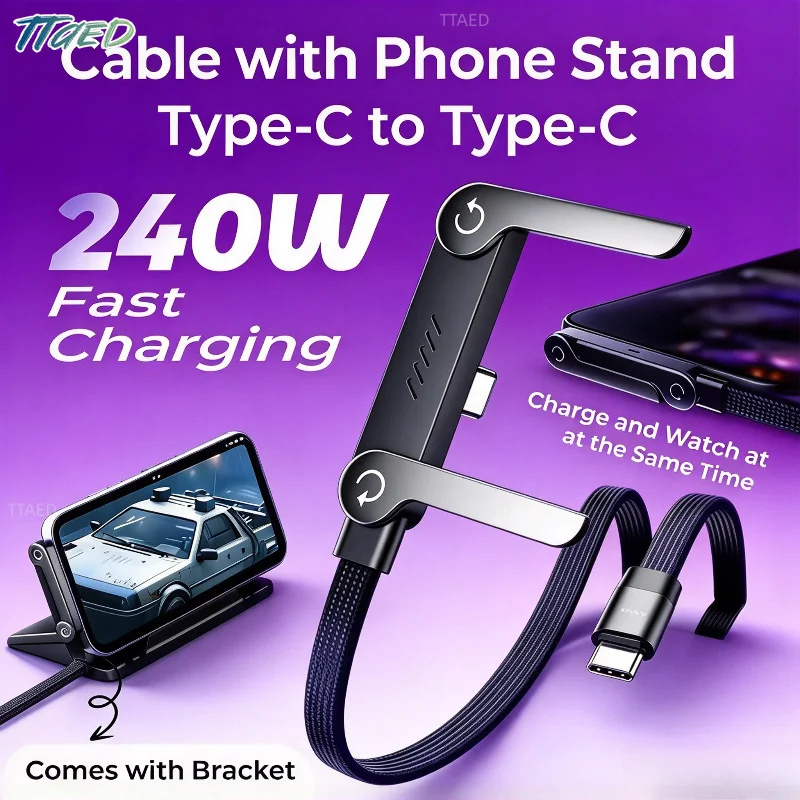 240W Fast Charging Foldable Mobile Phone Holder Data Cable Multi-Angle Adjustment Non-Stop Charging Phone Holder PD Usb Cable