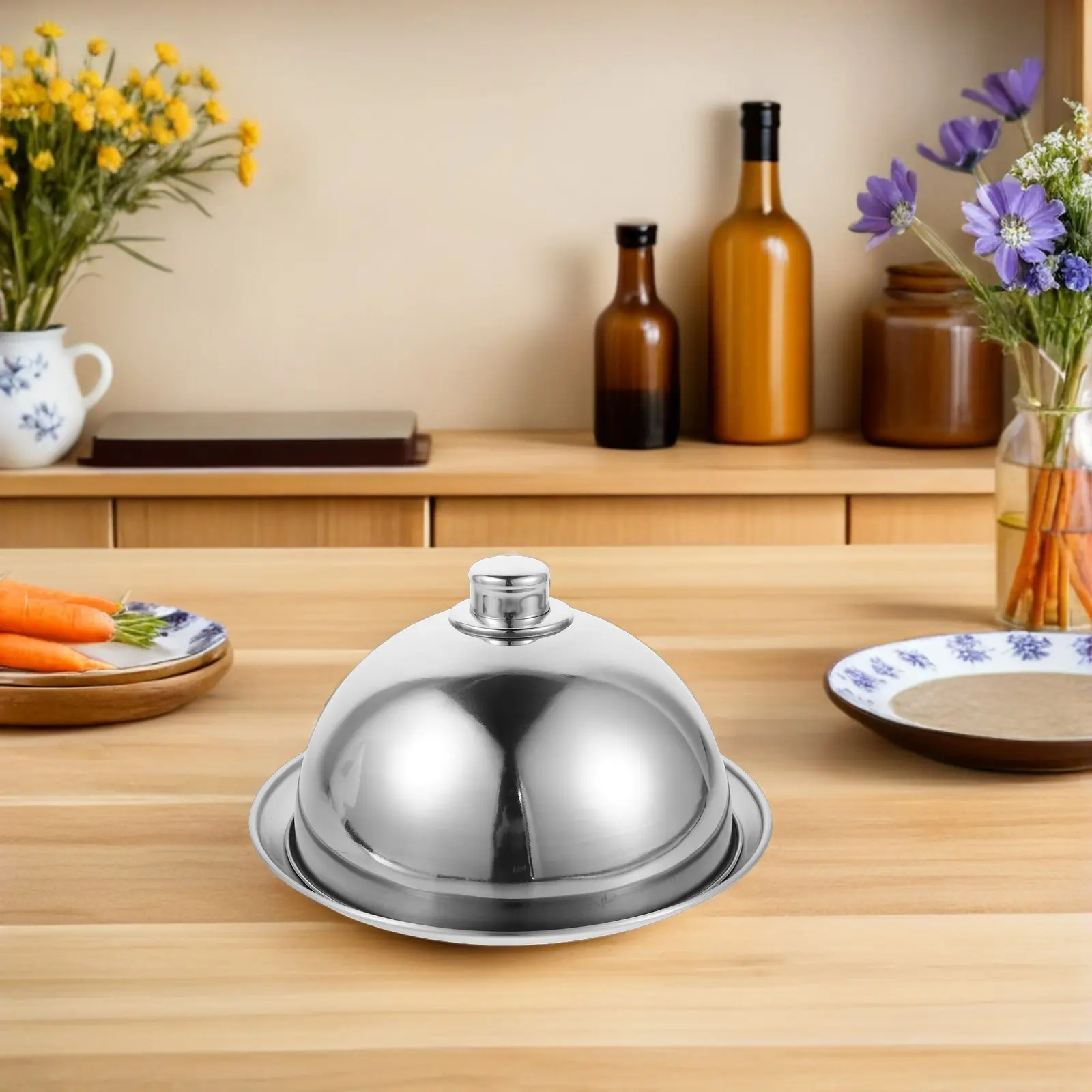 Stainless Steel Serving Plate Cover 9 Inch Round Basting Dome Food Cloche Dome for Buffet Restaurant Dining Party