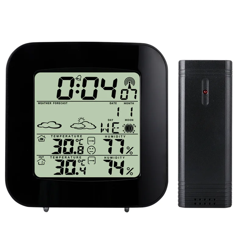 Wireless Barometer Indoor and Outdoor Thermohygrometer Backlit Clock Thermohygrometer Electronic Weather Forecast Desktop Clock