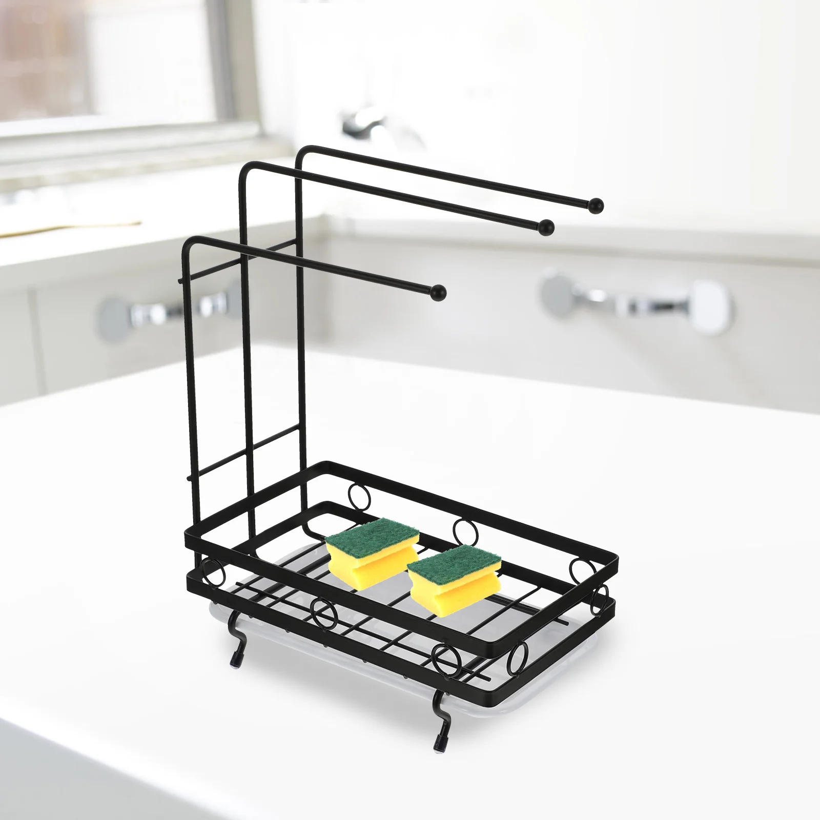 

Multifunctional Sponge Holder Tray Kitchen for Plastic Dish Rack with Towel