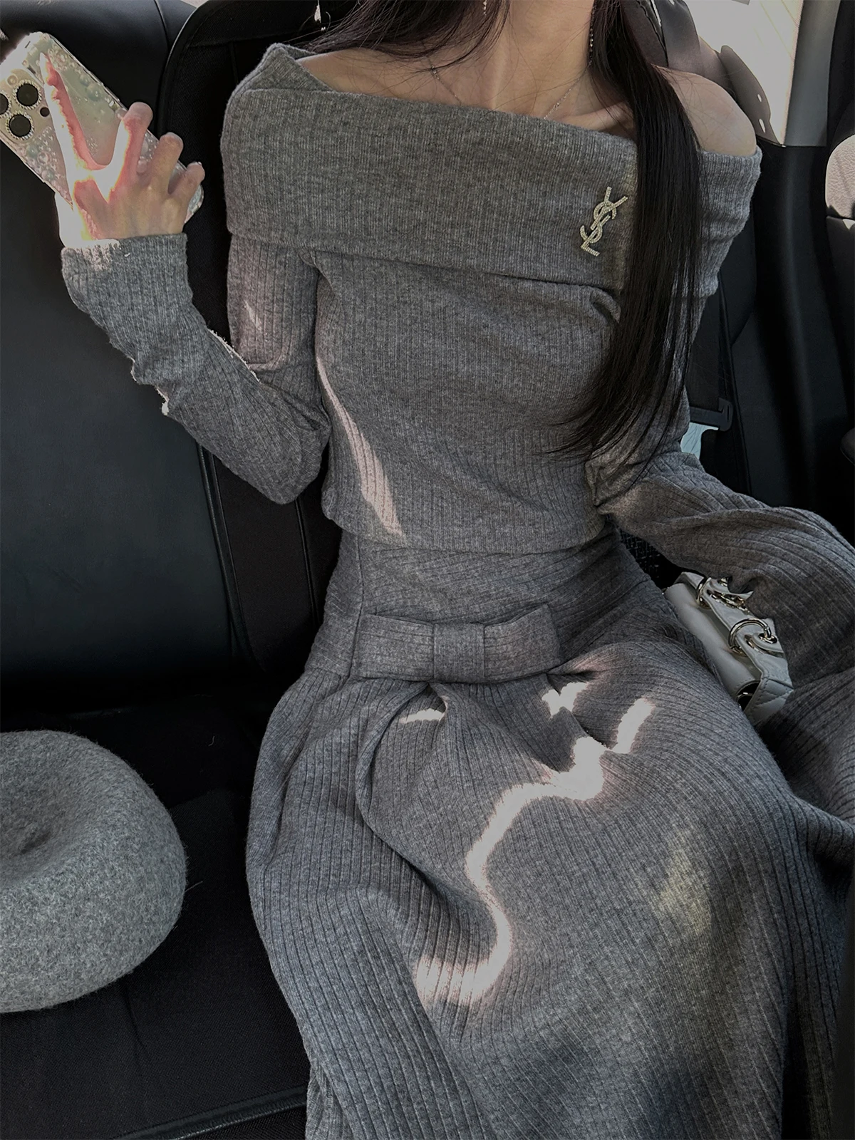 

Ele ey вязаный одно плечо миди Dr Wind and Incense оригинальный гладкий высококачественный полосатый комплект для женщин осень-зима