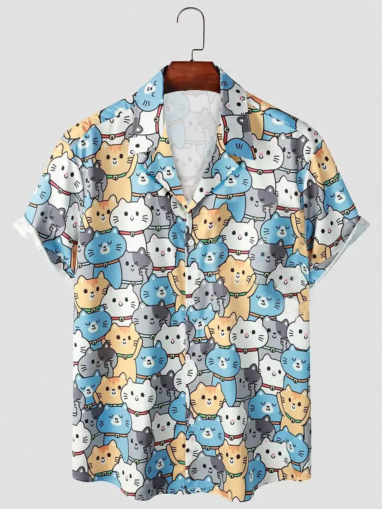 Camisa de manga curta para gatos 3D unissex, roupa diária casual, camisas havaianas masculinas na moda, Harajuku, fofas, verão