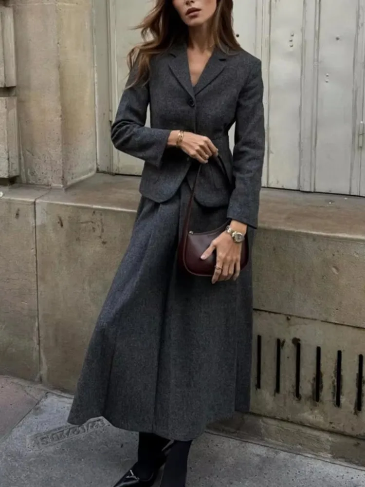 

Elegant Blazer Coat Women Fashion Vintage Pockets Single Breasted Suit Jackets 2025 New Spring Office Lady Notched Neck Coats