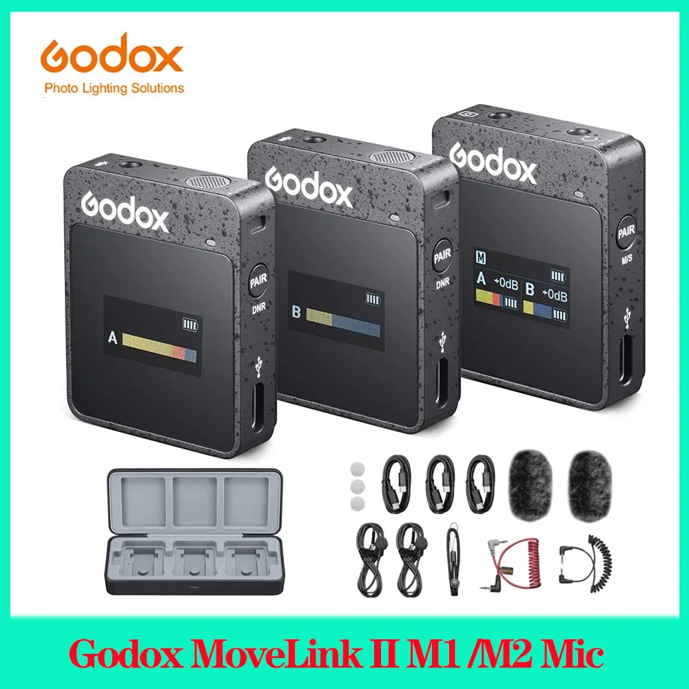 

Godox MoveLink II M1 M2 Wireless Lavalier Microphone Transmitter Receiver for Phone DSLR Camera Smartphone 2.4GHz Wireless Mic