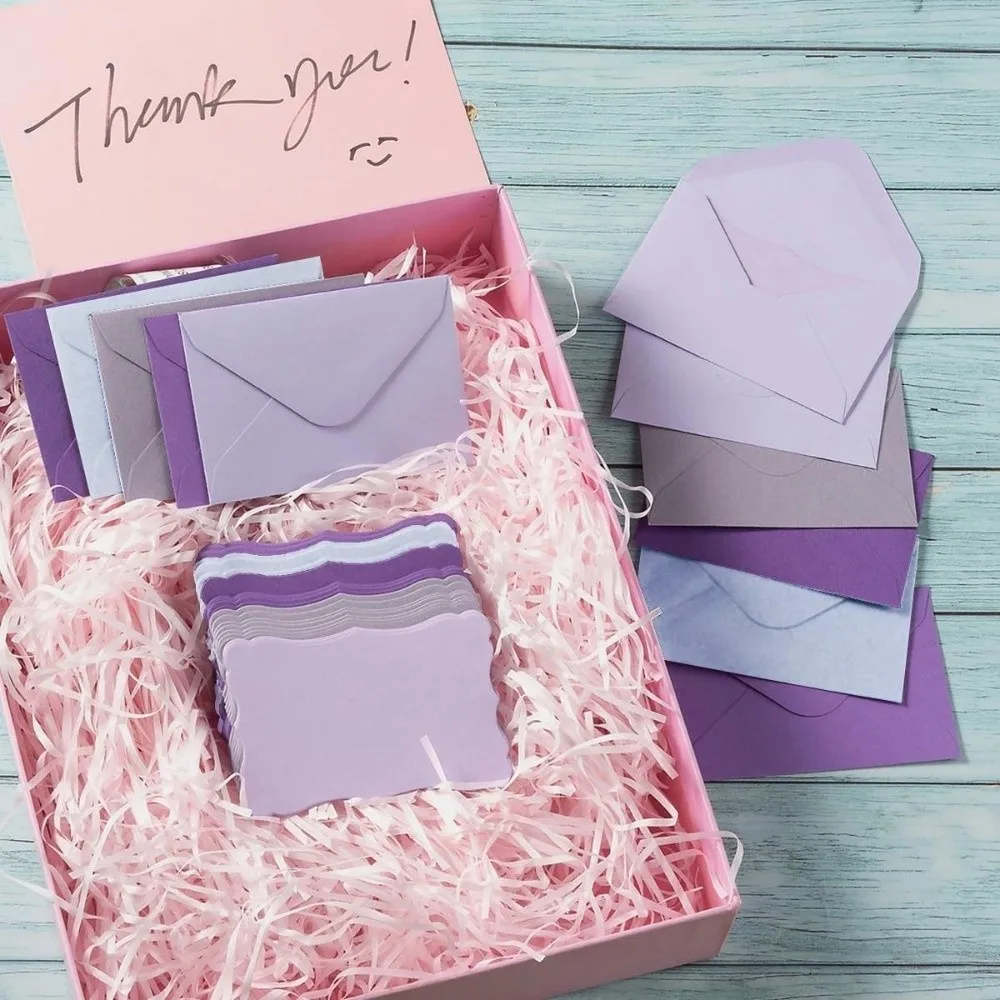 50Pcs Premium Quality Morandi Color Envelope Set With Envelope Blank Interior Greeting Card Wave Edge Mini Gift Card Party Use