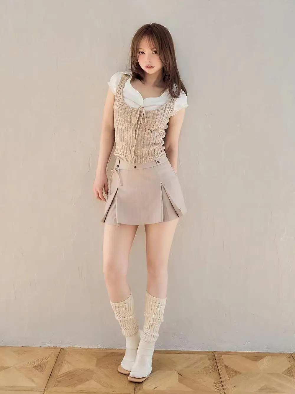 

Gagarich Fashion 2025 New Japanese Sweet Knitted Cardigan Shirt Two-piece Set Short Women Top