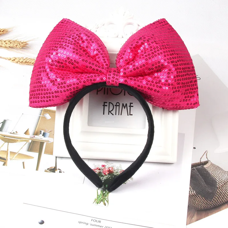 Big square Minnie Mouse Bow Headband Sequin Hairband Girls Hair Accessories Glitter Headwear Women Party Christmas Headband