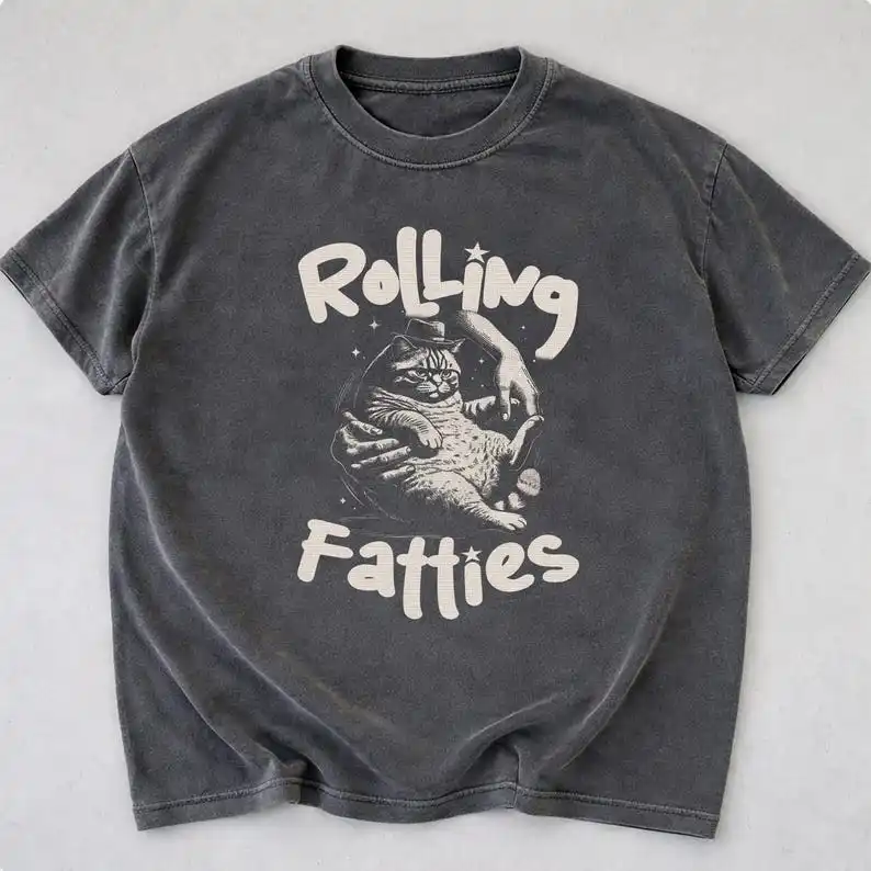 Retro Rolling Fatties Cat Graphic T-shirt Oversized Men Women Retro 90s Sarcastic Funny Meme Tee Cats Lover Graphic Short Sleeve