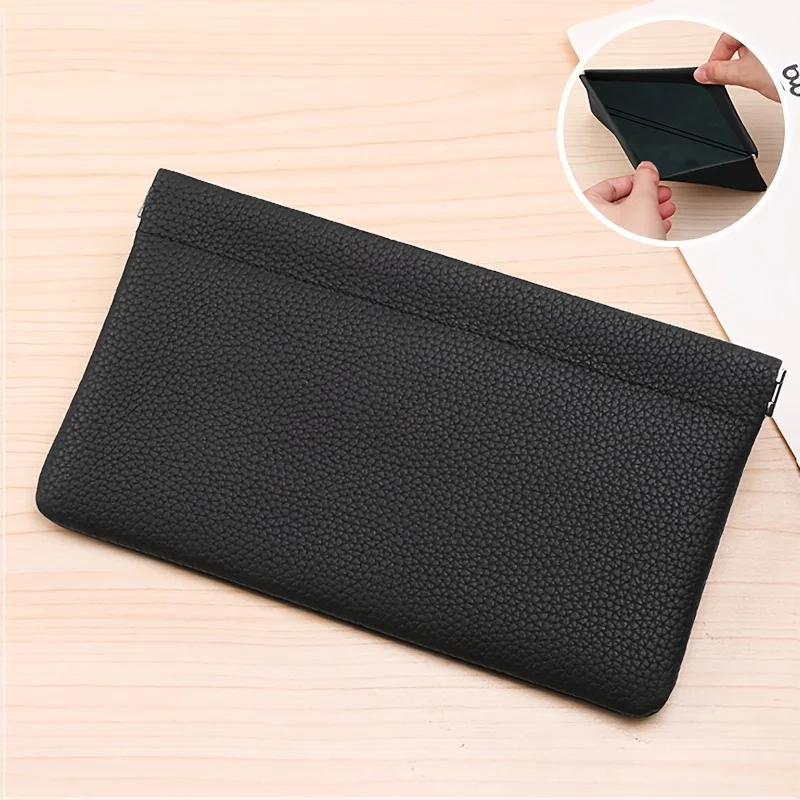 Cartera larga de piel de primera capa con cierre automático