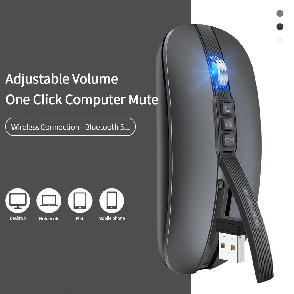 M113 Bluetooth 5.1 2.4G Dual Mode Wireless Mouse Rechargeable Slim Silent Office Mouse with Volume Control for PC Laptop iPad
