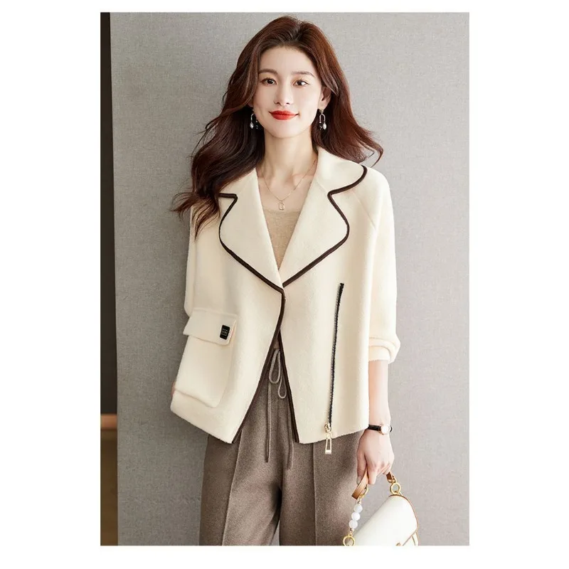 

Осень-зима 2025: шерстяная куртка с рюшами и воротником, повседневный свободный теплый универсальный кардиган на пуговицах для верхней одежды