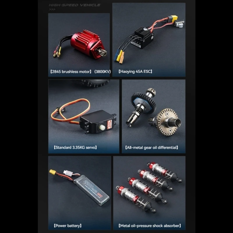 KF17 Bürstenloses, voll maßstabsgetreues 1:12-Hochgeschwindigkeits-RC-Auto, Allradantrieb, Geländemodell, Spielzeug mit kurzer Karte, Spannungskontrolle, Geschwindigkeitsauto