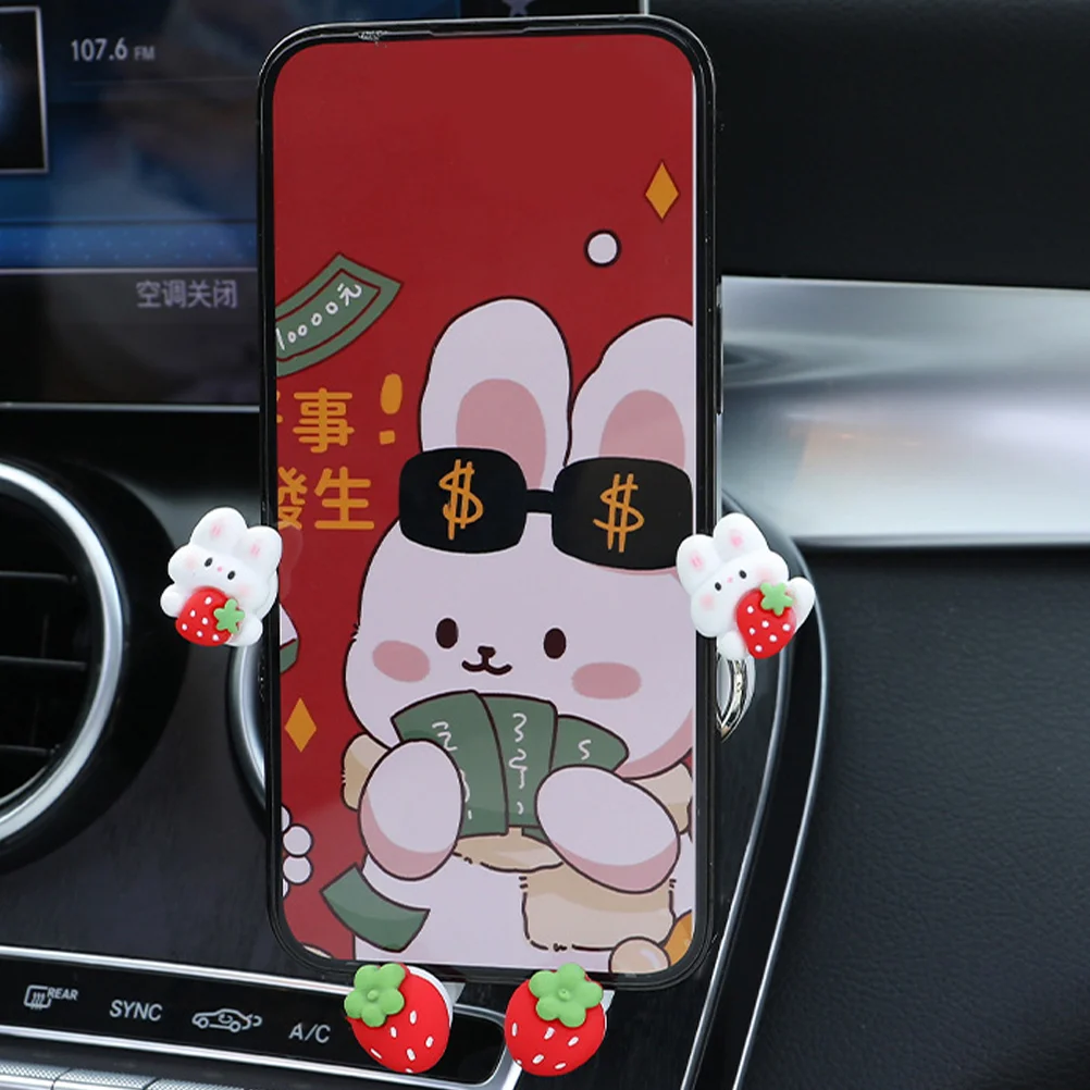 Rabbit Stand Cars Strawberry Phone Holder Cute Auto Air Vent Support Cellphone