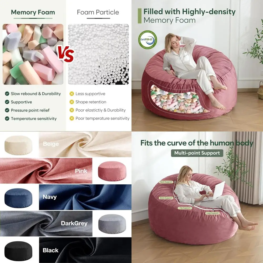 

3-футовое кресло-мешок из пены с эффектом памяти для взрослых с голландским бархатным чехлом и наполнителем в комплекте, розовое