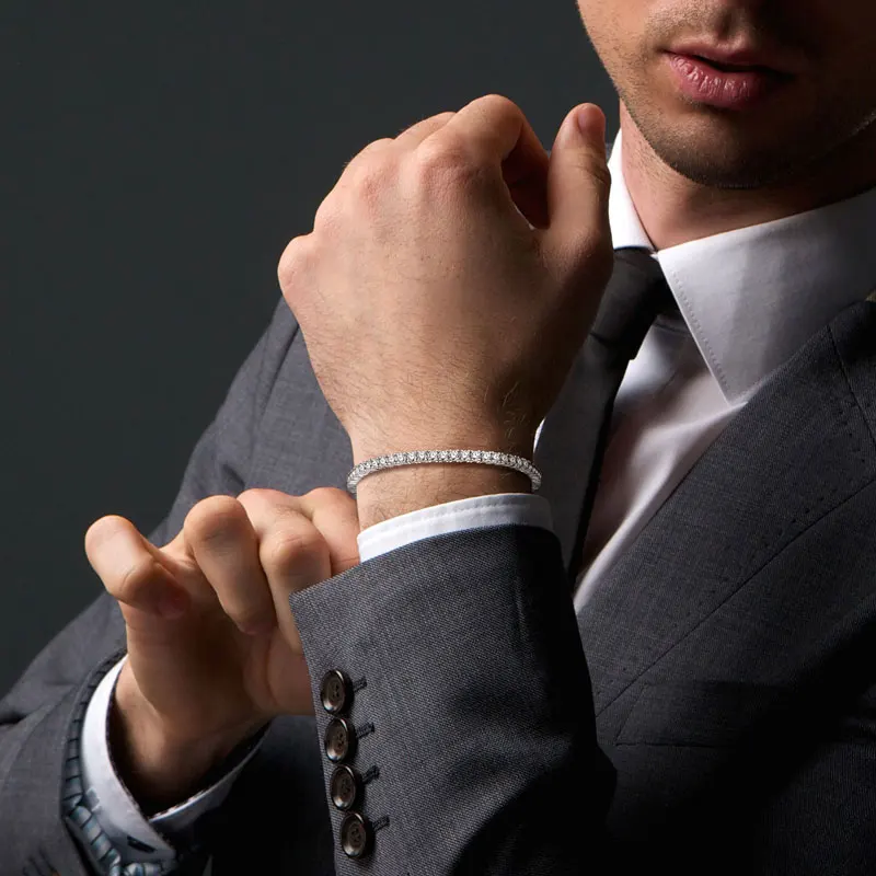 

RAPRGOLD 3mm Full Moissanite Tennis Bracelets for Women Man 925 Sterling Silver Bracelet Chain Wedding Fine Jewelry Gift pulsera